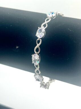 Silver Tone Infinity Link CZ Style Tennis Bracelet Clear Rhinestone Bracelet